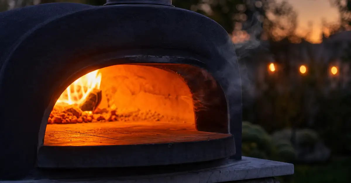 Stack of firewood beside a pizza peel, representing outdoor pizza ovens